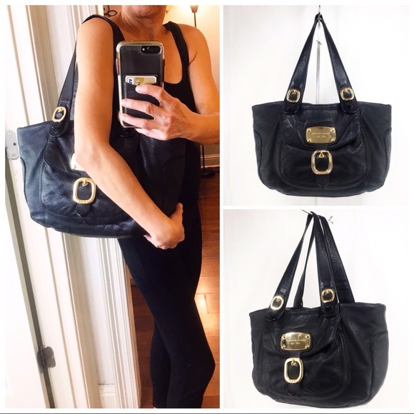 Michael Kors Handbags - MK Black Pebble Leather Buckle Hobo Shoulder Bag